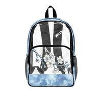 Poceacles Zaino trasparente per ragazzi e ragazze, per lo stadio, da viaggio, per la scuola, in PVC, resistente, per bambini e ragazzi, Tie-dye blu fiori di ciliegio, 17", Zaino daypack
