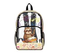 Poceacles Zaino trasparente per ragazzi e ragazze, per lo stadio, da viaggio, per la scuola, in PVC, resistente, per bambini e ragazzi, Stampa di cancelleria libro bradipo, 17", Zaino daypack