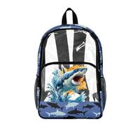 Poceacles Zaino trasparente per ragazzi e ragazze, per lo stadio, da viaggio, per la scuola, in PVC, resistente, per bambini e ragazzi, Motivo squalo blu, 17", Zaino daypack