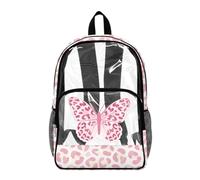 Poceacles Zaino trasparente per ragazzi e ragazze, per lo stadio, da viaggio, per la scuola, in PVC, resistente, per bambini e ragazzi, Stampa Farfalla Leopardo Rosa, 17", Zaino daypack