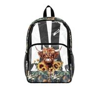 Poceacles Zaino trasparente per ragazzi ragazze resistente PVC trasparente Bookbag 2026 Back to School Essentials Kids Clear Bag, Foresta di caccia mimetica della mucca delle Highland, 17", Zaino