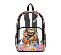 Poceacles Zaino trasparente per ragazzi ragazze resistente PVC trasparente Bookbag 2026 Back to School Essentials Kids Clear Bag, Bradipo Fiori Tropicali Palma Rosa, 17", Zaino daypack