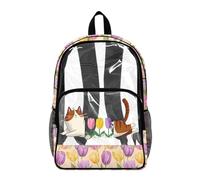 Poceacles Zaino trasparente per ragazzi ragazze resistente PVC trasparente Bookbag 2026 Back to School Essentials Kids Clear Bag, Cartone animato gatto tulipano margherita, 17", Zaino daypack