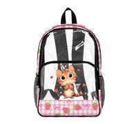 Poceacles Zaino trasparente per ragazzi ragazze resistente PVC trasparente Bookbag 2026 Back to School Essentials Kids Clear Bag, Simpatico gatto fragola fiocco rosa plaid, 17", Zaino daypack
