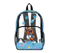 Poceacles Zaino trasparente per ragazzi ragazze resistente PVC trasparente Bookbag 2026 Back to School Essentials Kids Clear Bag, Cartone animato Bassotto Cane Zampa Blu, 17", Zaino daypack