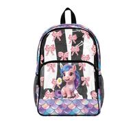 Poceacles Zaino trasparente per ragazzi ragazze resistente PVC trasparente Bookbag 2026 Back to School Essentials Kids Clear Bag, Stampa di squame di sirena margherita con fiocco cavallo, 17", Zaino