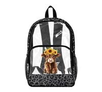 Poceacles Zaino trasparente per ragazzi ragazze resistente PVC trasparente Bookbag 2026 Back to School Essentials Kids Clear Bag, Girasole con stampa leopardata mucca delle Highland, 17", Zaino