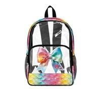 Poceacles Zaino trasparente trasparente per bambini, in PVC, per lo stadio, sport, viaggi, sicurezza, Arco Sirena Scaglie Stampa Arcobaleno, 17", Zaino daypack