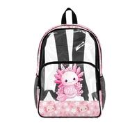 Poceacles Zaino trasparente trasparente per bambini, in PVC, per lo stadio, sport, viaggi, sicurezza, Axolotl Fiore Farfalla Rosa, 17", Zaino daypack