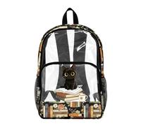 Poceacles Zaino trasparente trasparente per bambini, in PVC, per lo stadio, sport, viaggi, sicurezza, Black Cat Libro Daisy Rose, 17", Zaino daypack