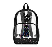 Poceacles Zaino trasparente trasparente per bambini, in PVC, per lo stadio, sport, viaggi, sicurezza, Black Cat Paw Moon Star, 17", Zaino daypack