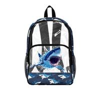 Poceacles Zaino trasparente trasparente per bambini, in PVC, per lo stadio, sport, viaggi, sicurezza, Blu squalo., 17", Zaino daypack