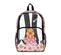 Poceacles Zaino trasparente trasparente per bambini, in PVC, per lo stadio, sport, viaggi, sicurezza, Capibara Fragola Fiore Di Ciliegio Rosa, 17", Zaino daypack