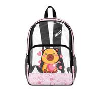 Poceacles Zaino trasparente trasparente per bambini, in PVC, per lo stadio, sport, viaggi, sicurezza, Capibara Modello A Forma Di Cuore Rosa, 17", Zaino daypack