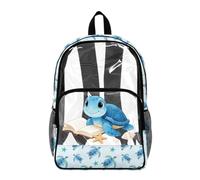 Poceacles Zaino trasparente trasparente per bambini, in PVC, per lo stadio, sport, viaggi, sicurezza, Sea Turtle Seashell Starfish Libro Blu, 17", Zaino daypack