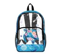 Poceacles Zaino trasparente trasparente per bambini, in PVC, per lo stadio, sport, viaggi, sicurezza, Tartaruga Marina Bolle Fiore Blu, 17", Zaino daypack