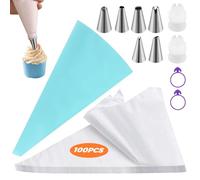 Poche a Douille Patisserie 111PCS, 6 Douilles Patisserie et 1 Poches à Douille en Silicone Réutilisable, DIY Patisserie Accessoire Kit Professionnelle pour Décoration de Cupcake et Muffins Gâteaux