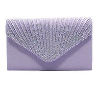 Pochette a busta, da donna, in raso, pochette da sera, per matrimoni e feste, borse da ballo, pochette in raso, borsa a tracolla glitterata con strass, borsa per feste di fine anno, Viola chiaro,