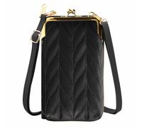 Pochette a tracolla per smartphone in similpelle trapuntata multi-scomparto nera