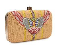 Pochette artigianale con perline, borsa da sera ricamata su entrambi i lati con farfalla e cinturino a catena dorata, Giallo, 8.2 X 5.0 X 1.5 Inches