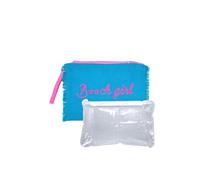 Pochette B**ch Girl 90% Juta 10% Cotone Con Zip e Laccio. Borsetta da Spiaggia 28x22cm Interno Impermeabile (Azzurro)