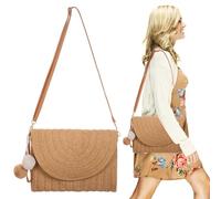 Pochette Borsa Intrecciata Donna Secchiello Paglia con Tracolla | Borsa in Rafia Donna, Borsa Secchiello Paglia, Decorazioni Soffici, Stile Casual per Spiaggia e Brunch