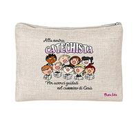 Pochette Catechista - In Poliestere Juta - Con Chiusura Zip - 20x15 - Decorata - Regalo Catechista - Collezione Religiosa - Cresima Comunione