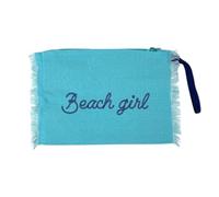 Pochette con Laccio da Polso e Stampa Beach Girl 28x22cm Interno Impermeabile chiusura con Zip (Azzurro)
