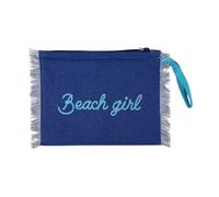 Pochette con Laccio da Polso e Stampa Beach Girl 28x22cm Interno Impermeabile chiusura con Zip (Blu)