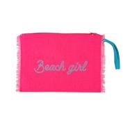 Pochette con Laccio da Polso e Stampa Beach Girl 28x22cm Interno Impermeabile chiusura con Zip (Rosa)