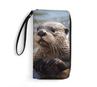 Pochette con lontra che gioca nell'acqua, piccola squisita borsa lunga in pelle PU, regalo per amici, tasca portamonete con cerniera con motivi, borsa da polso per uso quotidiano