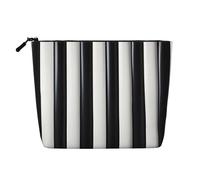 Pochette cosmetica a strato singolo in simil-canapa a righe bianche e nere, portatile, adatta per la vita di tutti i giorni, i viaggi e le gite.