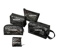 Pochette Cosmetica Haar Love Stampa In Mesh Sacca Cosmetica Portatile Da Toilette Organizzatore Borse Per Trucco Multifunzione Da Donna Trasparente Sacchetto Di Stoccaggio-Nero-Cinque Pezzi