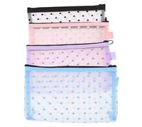 Pochette Cosmetica in Rete a Cuori Chiusura Zip, 4 Pezzi | Nylon Trasparente, Organizer Multiplo, per Pennelli e Accessori Make-up, Casa e Viaggio