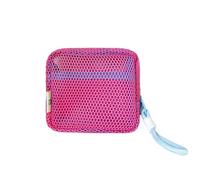 Pochette Cosmetica In Rete Borsa cosmetica quadrata portatile con cerniera, rete, articoli vari multiuso(Handle Rose red)