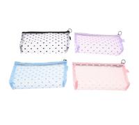 Pochette Cosmetica in Rete Trasparente Cuore 4 Pezzi | Nailon a Rete, per Rossetti e Campioni da Viaggio, Visione Rapida, Uso su Tavolo Make-up