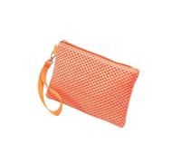 Pochette da donna, alla moda, fatta a mano, tinta unita, con cinturino da polso, in paglia, per telefono, portamonete, portafoglio da spiaggia, Arancione, Taglia unica