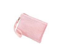 Pochette da donna, alla moda, fatta a mano, tinta unita, con cinturino da polso, in paglia, per telefono, portamonete, portafoglio da spiaggia, rosa, Taglia unica