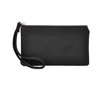 Pochette da donna alla moda in ecopelle con cerniera, tinta unita, pochette fatta a mano da donna con tracolla in pelle (nero, taglia unica)