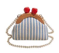 Pochette da donna - Borsa a conchiglia con catena di perle a righe alla mod | Simpatica borsa a tracolla elegante con struttura in legno e cinturino in perle per la sposa, il ballo di fine anno, il