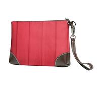 Pochette da donna, con cinturino da polso, in pelle con stampa a venature del legno, colore rosso brillante