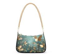 Pochette da donna con glitter, colore verde acqua, bianco, dorato, borsa a tracolla con cerniera, borsa da sera con tracolla a catena
