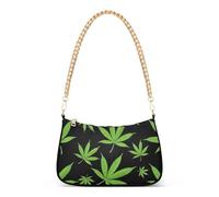 Pochette da donna con stampa verde con foglie vivaci nere borse a tracolla Hobo borsa da sera chiusura con cerniera e cinturino a catena