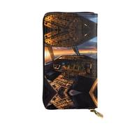 Pochette da donna di grande capacità, portafoglio multi-slot per carte di credito, banconote e monete, tasca portaoggetti con cerniera, portafoglio lungo in pelle con pozzetto aereo, Nero , Taglia