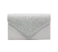 Pochette da donna grande da sera in raso con strass da sposa borsa a tracolla da uomo, bianco, Taglia unica