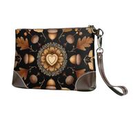 Pochette da donna in pelle con cuore e ghianda, vintage, con cinturino staccabile, da sera, portafoglio lungo da donna, per matrimoni, feste, viaggi, affari