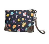Pochette da donna in pelle con elementi spaziali, borsa da polso colorata con stella con cinturino staccabile, borsa da sera, portafoglio lungo da donna, per matrimoni, feste, viaggi, affari