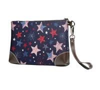 Pochette da donna in pelle con motivo a stelle americane e fuochi d'artificio con cinturino staccabile, da sera, portafoglio lungo da donna, per matrimoni, feste, viaggi, affari