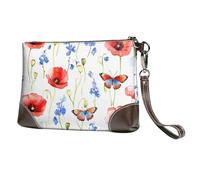 Pochette da donna in pelle con papaveri e farfalle, borsetta da polso con cinturino staccabile, borsa da sera, portafoglio lungo da donna, per matrimoni, feste, viaggi, affari