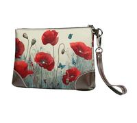 Pochette da donna in pelle con papavero e farfalla, con cinturino staccabile, borsa da sera, portafoglio lungo da donna, per matrimoni, feste, viaggi, affari